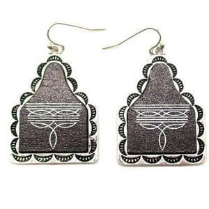 Western Boot Stitch Print Cattle Tag Earrings Black Silver